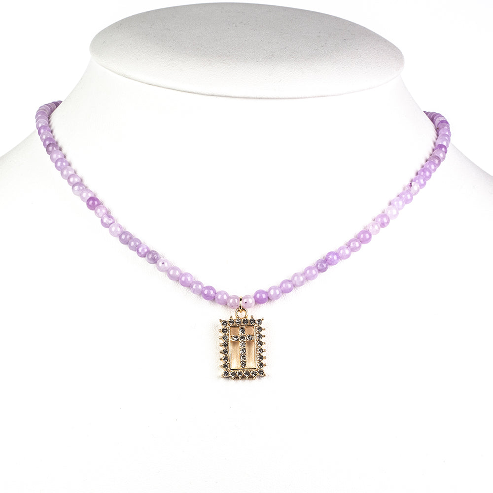 Cruce Colier din Mărgele ( 16.25 grame ) cu Cuarț Lavandă și Cristal Alb Emporia® 28.15 Carate ( Colier+Pandantiv )