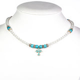 Cruce Colier din Mărgele ( 26.25 grame ) cu Turcoaz și Perlă de cristal 55.6 Carate ( Colier+Pandantiv )