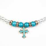 Cruce Colier din Mărgele ( 26.25 grame ) cu Turcoaz și Perlă de cristal 55.6 Carate ( Colier+Pandantiv )