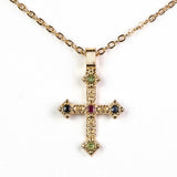 Cruce Colier din Aliaj Placat cu Aur ( 28.75 grame ) cu Rubin Birmanez și Smarald Brazilian 0.23 Carate ( Colier+Pandantiv )