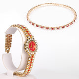 Ceas din Aliaj Placat cu Aur ( 43 grame ) cu Cristal Roșu Emporia® 8.35 Carate ( Brățară )