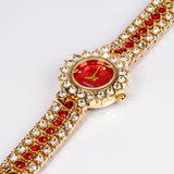 Ceas din Aliaj Placat cu Aur ( 43 grame ) cu Cristal Roșu Emporia® 8.35 Carate ( Brățară )