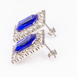 Ceas din Aliaj Placat cu Aur ( 57 grame ) cu Cristal Albastru Emporia® și Cristal Alb Emporia® 12 Carate ( Colier+Cercei+Pandantiv )