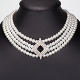 Set din Aliaj Placat cu Aur ( 20 grame ) cu Perlă de cristal și Cristal Alb Emporia® 442.7 Carate ( Colier+Cercei )