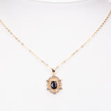 Colier din Aliaj Placat cu Aur ( 5 grame ) cu Safir și Cristal Alb Emporia® 3 Carate ( Colier+Pandantiv )
