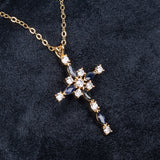 Cruce Colier din Aliaj Placat cu Aur ( 8 grame ) cu Safir și Cristal Alb Emporia® 2.29 Carate ( Colier+Pandantiv )