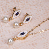 Set din Aliaj Placat cu Aur ( 10 grame ) cu Safir și Perlă de cristal 1.68 Carate ( Colier+Cercei+Pandantiv )