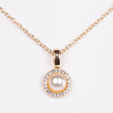 Colier din Aliaj Placat cu Aur ( 6 grame ) cu Perlă de cristal și Cristal Alb Emporia® 0.23 Carate