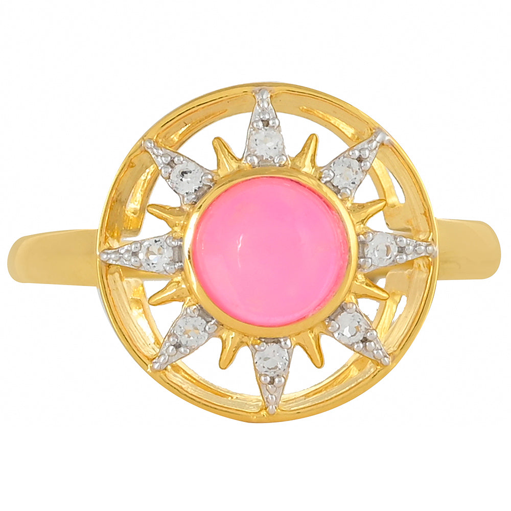 Inel din Argint 925 Placat cu Aur ( 2.7 grame ) cu Opal Etiopian Neon Roz și Topaz Alb 0.71 Carate