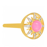 Inel din Argint 925 Placat cu Aur ( 2.7 grame ) cu Opal Etiopian Neon Roz și Topaz Alb 0.71 Carate