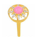 Inel din Argint 925 Placat cu Aur ( 2.7 grame ) cu Opal Etiopian Neon Roz și Topaz Alb 0.71 Carate