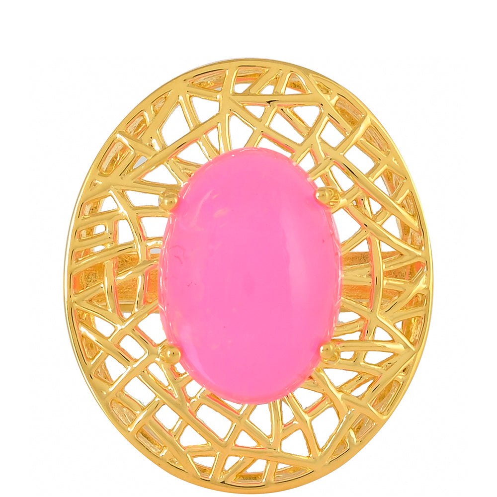 Inel din Argint 925 Placat cu Aur ( 4.27 grame ) cu Opal Etiopian Neon Roz 3.44 Carate