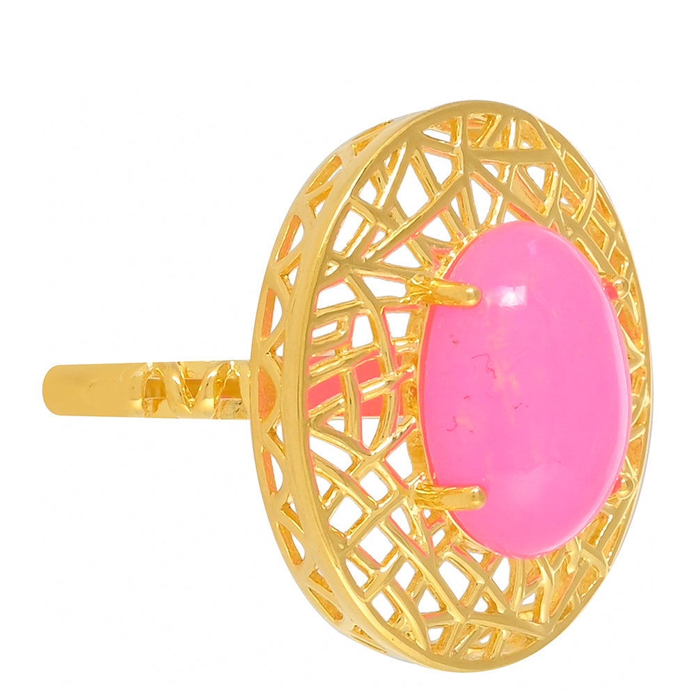 Inel din Argint 925 Placat cu Aur ( 4.27 grame ) cu Opal Etiopian Neon Roz 3.44 Carate
