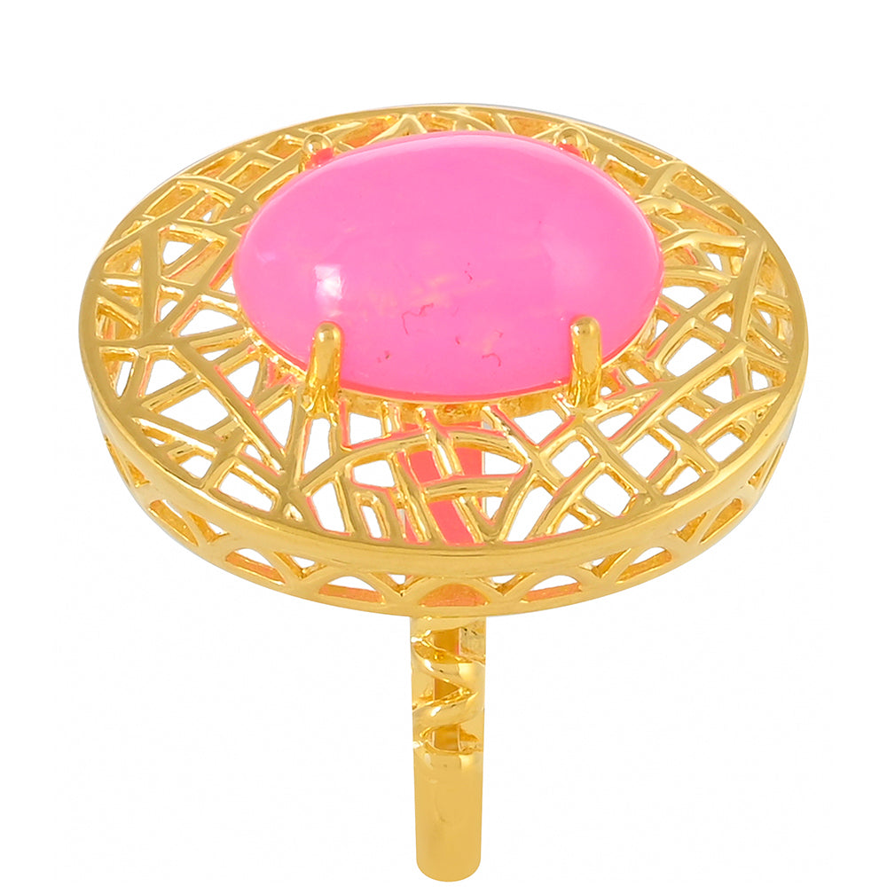 Inel din Argint 925 Placat cu Aur ( 4.27 grame ) cu Opal Etiopian Neon Roz 3.44 Carate