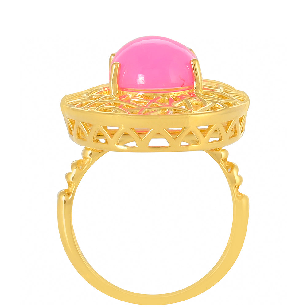Inel din Argint 925 Placat cu Aur ( 4.27 grame ) cu Opal Etiopian Neon Roz 3.44 Carate