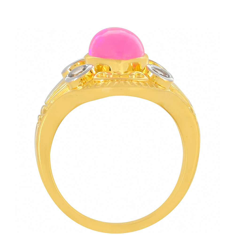Inel din Argint 925 Placat cu Aur ( 5.75 grame ) cu Opal Etiopian Neon Roz și Topaz Alb 2.36 Carate