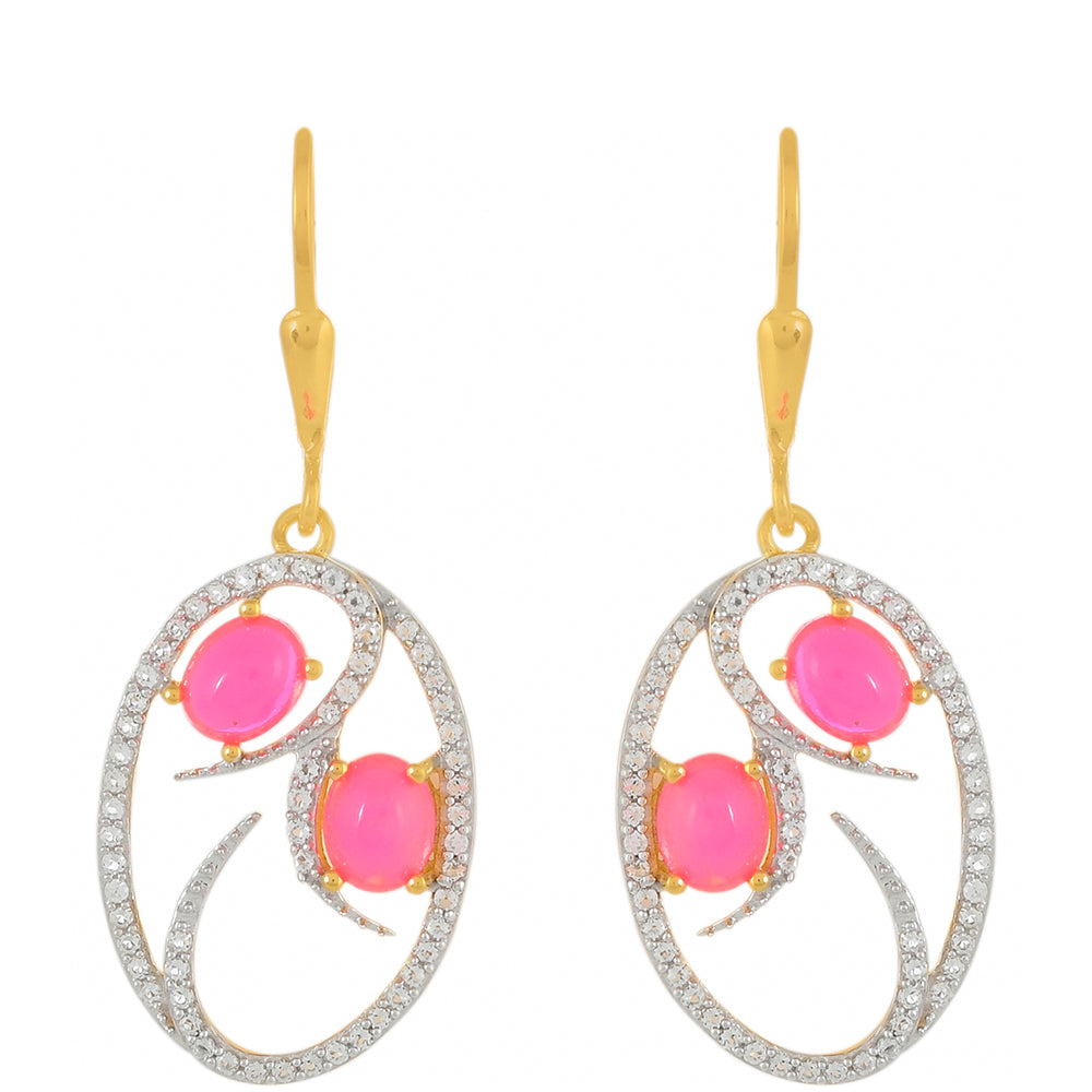 Cercei din Argint 925 Placat cu Aur ( 3.07 grame ) cu Opal Etiopian Neon Roz și Topaz Alb 1.35 Carate