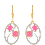 Cercei din Argint 925 Placat cu Aur ( 3.07 grame ) cu Opal Etiopian Neon Roz și Topaz Alb 1.35 Carate