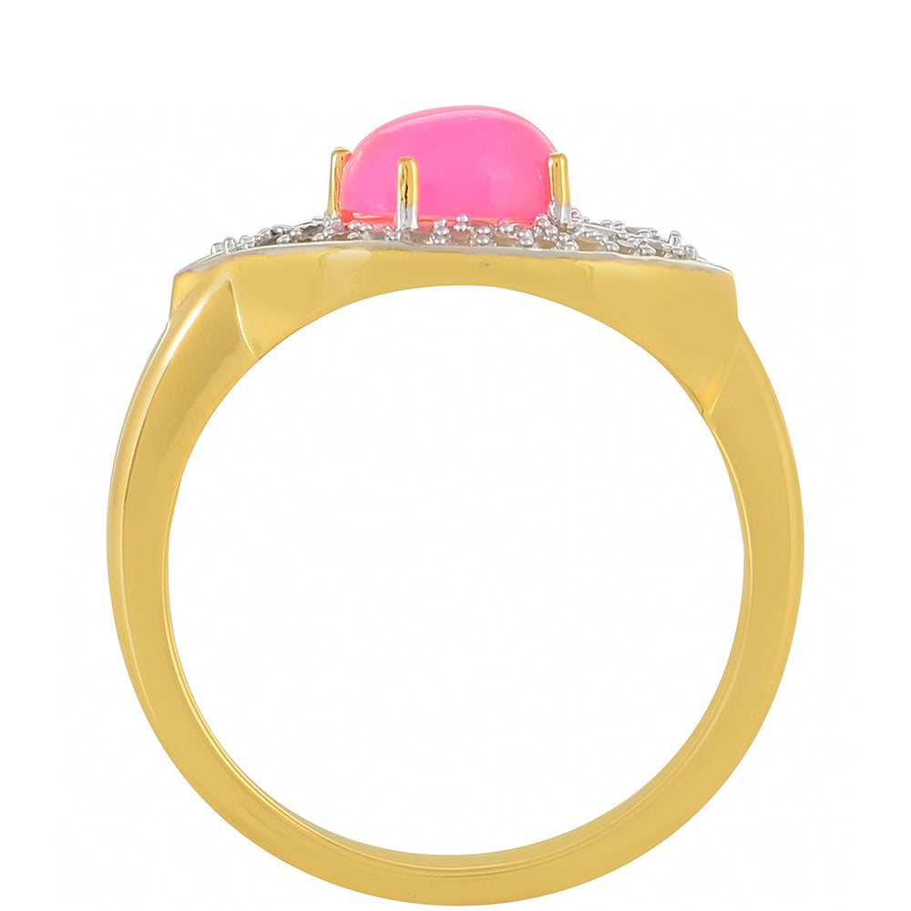Inel din Argint 925 Placat cu Aur ( 2.69 grame ) cu Opal Etiopian Neon Roz și Topaz Alb 0.71 Carate