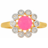 Inel din Argint 925 Placat cu Aur ( 2.64 grame ) cu Opal Etiopian Neon Roz și Topaz Alb 0.97 Carate
