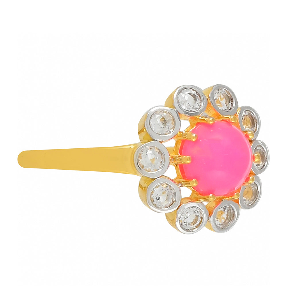 Inel din Argint 925 Placat cu Aur ( 2.64 grame ) cu Opal Etiopian Neon Roz și Topaz Alb 0.97 Carate