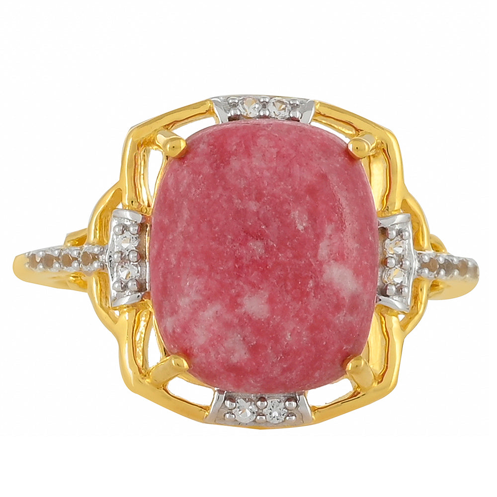 Inel din Argint 925 Placat cu Aur ( 2.73 grame ) cu Thulit și Topaz Alb 6.27 Carate