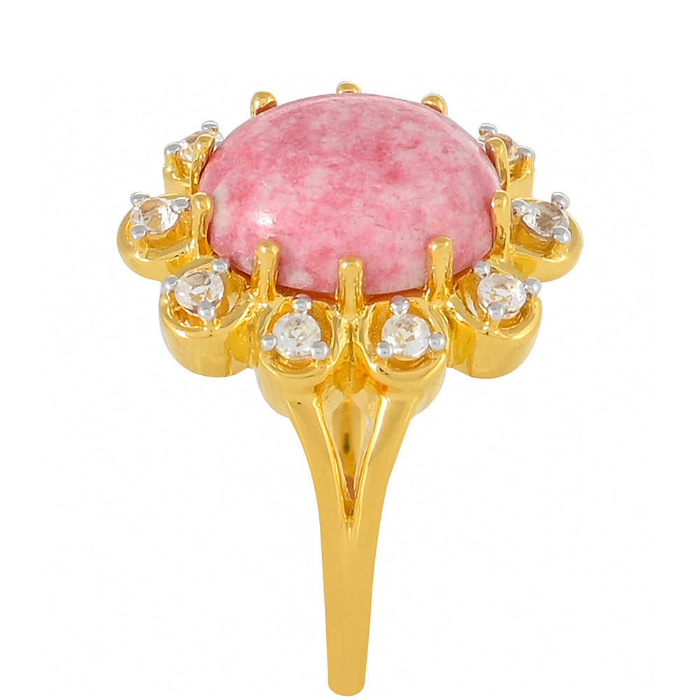 Inel din Argint 925 Placat cu Aur ( 3.3 grame ) cu Thulit și Topaz Alb 4.13 Carate