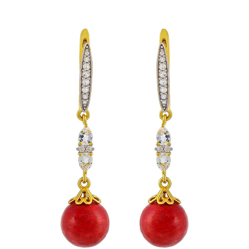 Cercei din Argint 925 Placat cu Aur ( 2.22 grame ) cu Thulit și Topaz Alb 18.35 Carate