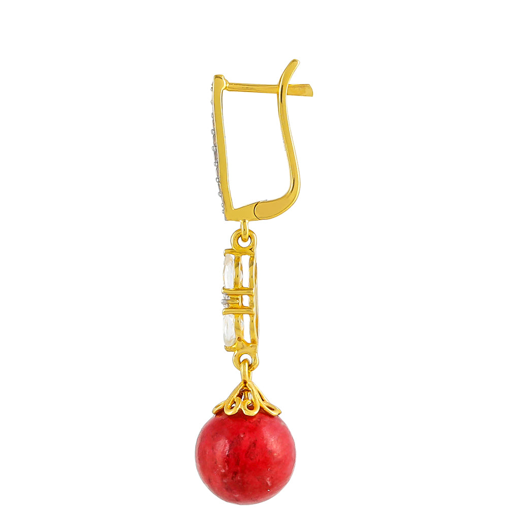 Cercei din Argint 925 Placat cu Aur ( 2.22 grame ) cu Thulit și Topaz Alb 18.35 Carate