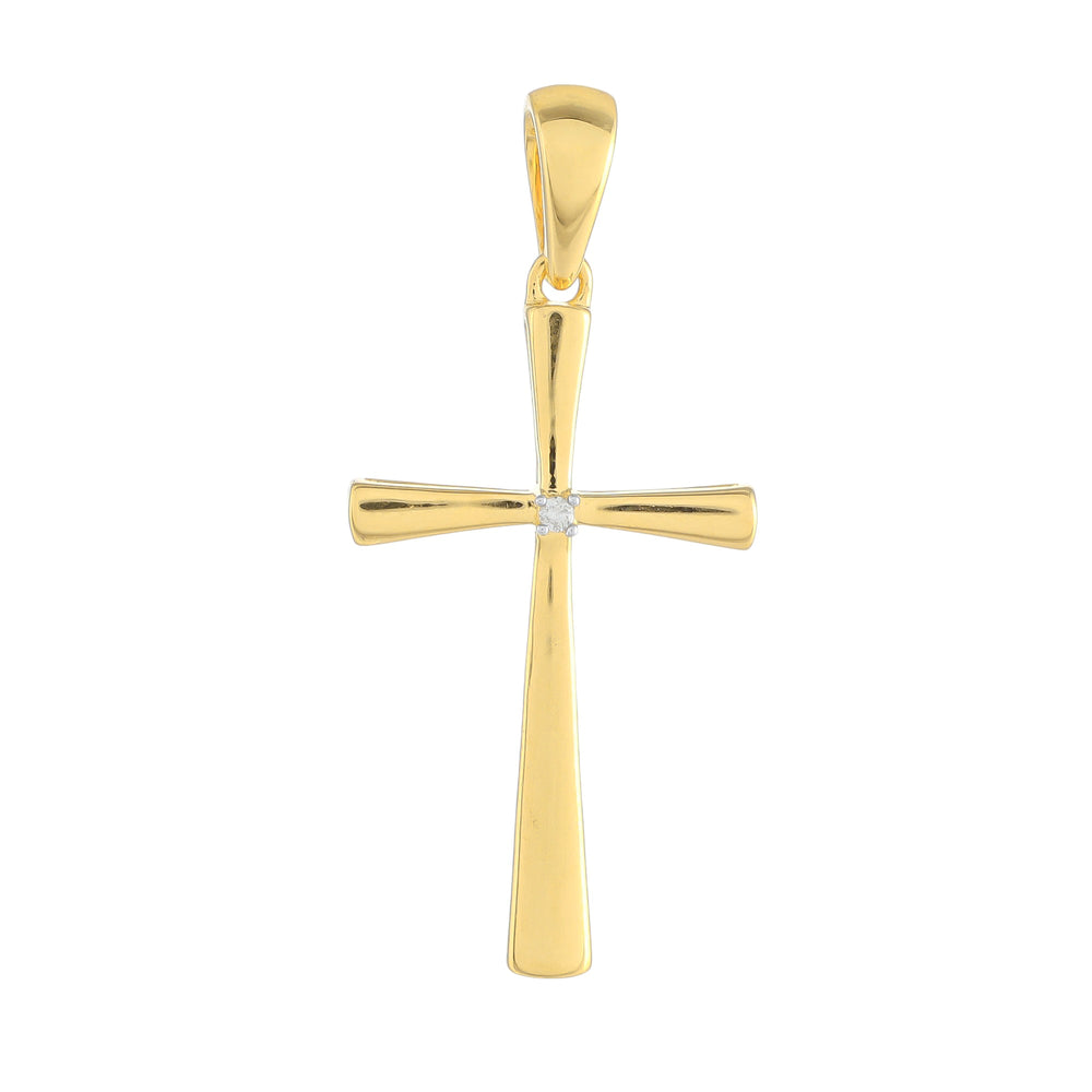 Cruce Pandantiv din Argint 925 Placat cu Aur ( 1.97 grame ) cu Diamant Alb 0.01 Carate