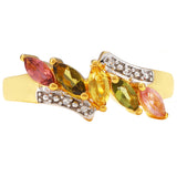 Inel din Argint 925 Placat cu Aur ( 2.15 grame ) cu Turmalină Curcubeu Pelmadulla și Topaz Alb 0.76 Carate