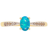 Inel din Aur de 9K ( 1.52 grame ) cu Opal Albastru Etiopian Paraiba și Topaz Alb 0.23 Carate