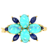 Inel din Aur de 9K ( 2.12 grame ) cu Opal Albastru Etiopian Paraiba și Safir Albastru 1.76 Carate