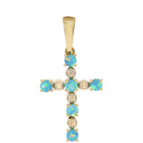 Cruce Pandantiv din Aur de 9K ( 1.23 grame ) cu Opal Albastru Etiopian Paraiba și Topaz Alb 0.35 Carate
