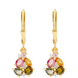 Cercei din Argint 925 Placat cu Aur ( 2.18 grame ) cu Turmalină Curcubeu Pelmadulla și Topaz Alb 1.25 Carate