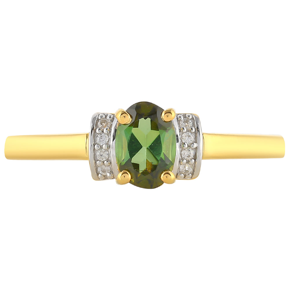 Inel din Argint 925 Placat cu Aur ( 1.62 grame ) cu Turmalină Verde și Zircon Natural 0.46 Carate