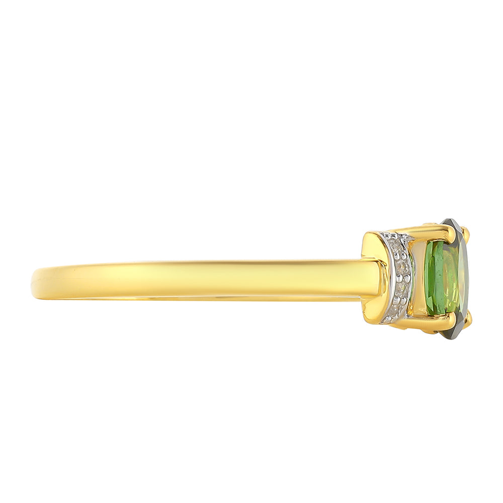 Inel din Argint 925 Placat cu Aur ( 1.62 grame ) cu Turmalină Verde și Zircon Natural 0.46 Carate