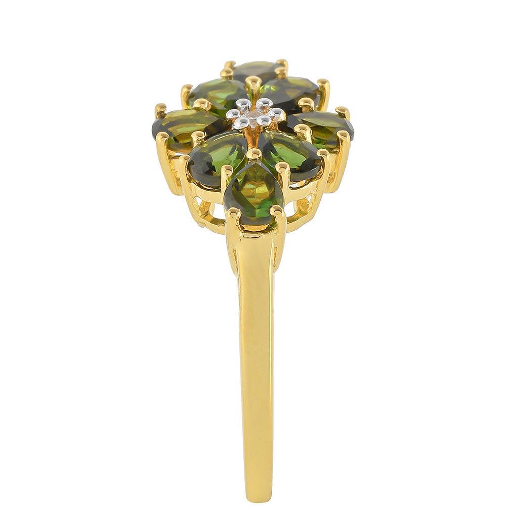 Inel din Argint 925 Placat cu Aur ( 1.73 grame ) cu Turmalină Verde și Zircon Natural 1.26 Carate