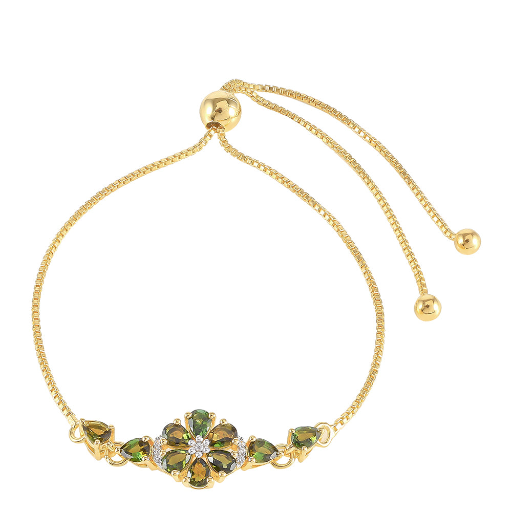 Brățară din Argint 925 Placat cu Aur ( 3.76 grame ) cu Turmalină Verde și Zircon Natural 1.53 Carate