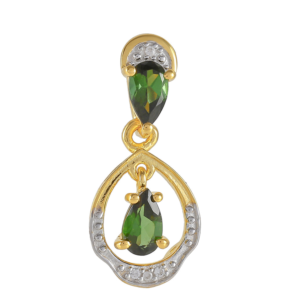 Pandantiv din Argint 925 Placat cu Aur ( 0.77 grame ) cu Turmalină Verde și Zircon Natural 0.49 Carate