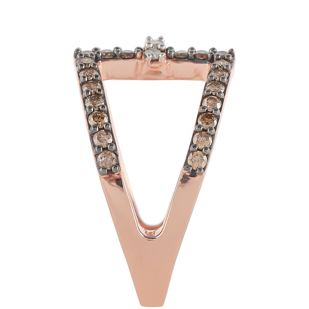 Inel din Argint 925 Placat cu Aur Roz ( 3.87 grame ) cu Diamant de culoarea Șampaniei și Diamant Alb 0.7 Carate