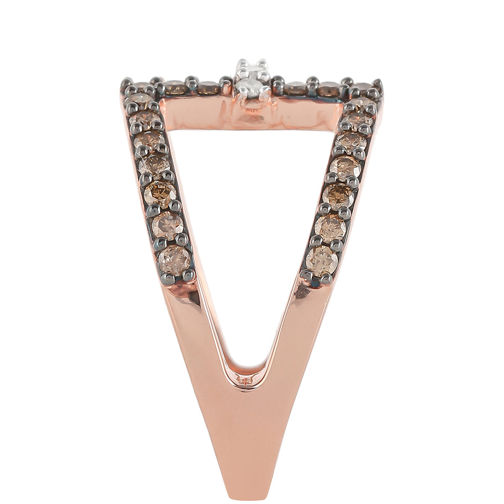 Inel din Argint 925 Placat cu Aur Roz ( 3.87 grame ) cu Diamant de culoarea Șampaniei și Diamant Alb 0.7 Carate