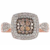 Inel din Argint 925 Placat cu Aur Roz ( 3.46 grame ) cu Diamant de culoarea Șampaniei și Diamant Alb 0.61 Carate