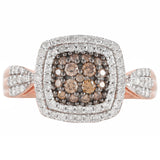 Inel din Argint 925 Placat cu Aur Roz ( 3.46 grame ) cu Diamant de culoarea Șampaniei și Diamant Alb 0.61 Carate