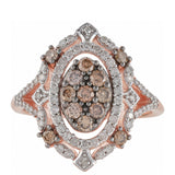 Inel din Argint 925 Placat cu Aur Roz ( 3.79 grame ) cu Diamant de culoarea Șampaniei și Diamant Alb 0.86 Carate