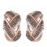 Cercei din Argint 925 Placat cu Aur Roz ( 4.5 grame ) cu Diamant de culoarea Șampaniei și Diamant Alb 0.49 Carate