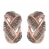 Cercei din Argint 925 Placat cu Aur Roz ( 4.5 grame ) cu Diamant de culoarea Șampaniei și Diamant Alb 0.49 Carate