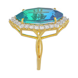 Inel din Argint 925 Placat cu Aur ( 3.97 grame ) cu Cuarț Păun și Topaz Alb 10.09 Carate