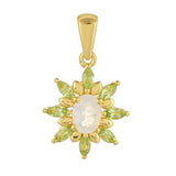 Pandantiv din Argint 925 Placat cu Aur ( 1.77 grame ) cu Piatra Lunii Curcubeu și Peridot 1.54 Carate
