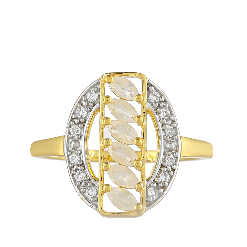 Inel din Argint 925 Placat cu Aur ( 2.43 grame ) cu Piatra Lunii Curcubeu și Topaz Alb 0.57 Carate